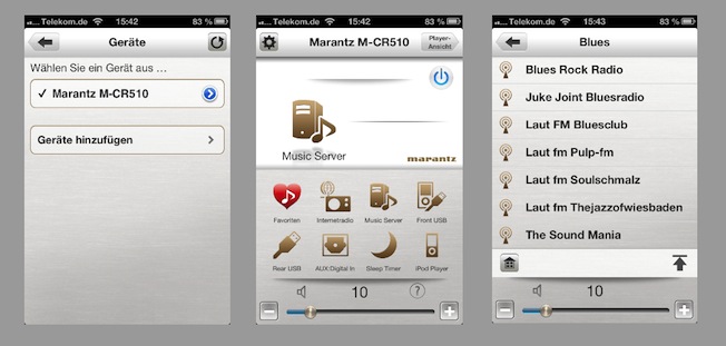 Zum M-CR510 bietet Marantz je eine passende App für iOS- und Android-Smartphones und Tablets in den jeweiligen Stores an - sogar kostenlos.