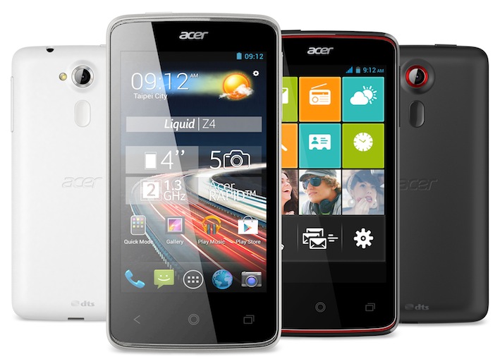 Acer Liquid Z4: Hochwertiges Design mit den Farboptionen Titanic Black und Essential White.