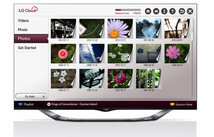 LG hat seine SmartTV-Inhalte systematisch und sehr übersichtlich in 5 Welten unterteilt. Eine dieser Welten nennt sich "Smart Share" und erlaubt den direkten zugriff auf Videos und Fotos, die via Kabel oder auch kabellos mit dem 60LA8609 verbunden sind.