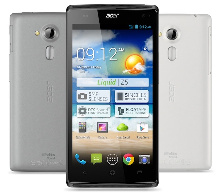 Acer Liquid Z5: Hochwertiges Design in den attraktiven Farben Essential White und Gentle Grey.