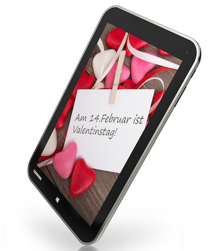 Zum Valentinstag: Liebe kennt keine Grenzen. Toshiba Encore Tablet mit Skype-Lizenz verbindet liebende weltweit.