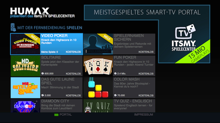 om TV zur interaktiven Spiele-Zentrale: HUMAX und itsmy.TV bringen kostenlose Casual Games auf den Fernseher.