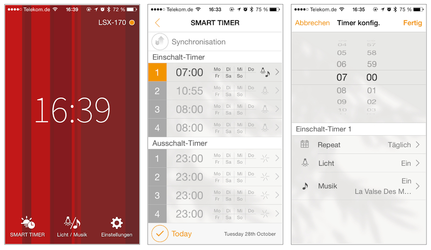 Der Smart Timer fungiert als Zeitschaltuhr für die LSX. Die App beinhaltet übrigens verschiedene Skins und Schriftarten für einen individuellen Look.