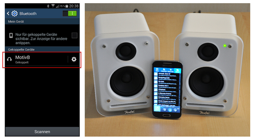 Und schon kann’s losgehen: Einfach Motiv B per Bluetooth zum Beispiel mit dem Smartphone koppeln und die eigenen Playlists können abgespielt werden.
