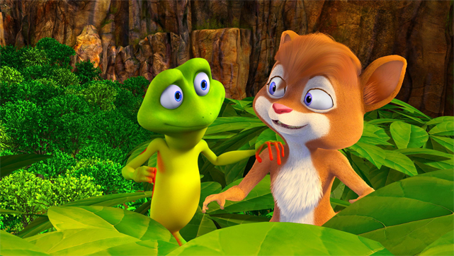 Zusammen mit seiner besten Freundin Sandy, einem Eichhörnchen, begibt sich Ribbit auf Seelensuche. (© Splendid Film)