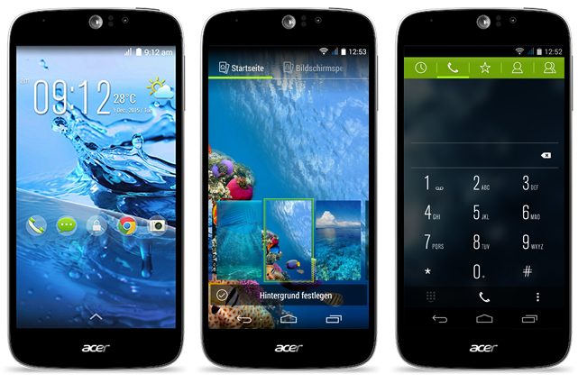 Der Sperrbildschirm ist schön animiert und bietet Direktzugriff auf die Funktionen Telefon, SMS, Homescreen, Chrome-Browser und Kamera (links). Das Display überzeugt mit Schärfe und brillanten Farben (Mitte). Auch sehr angenehm ist das dezent gehaltene Menüdesign (rechts).