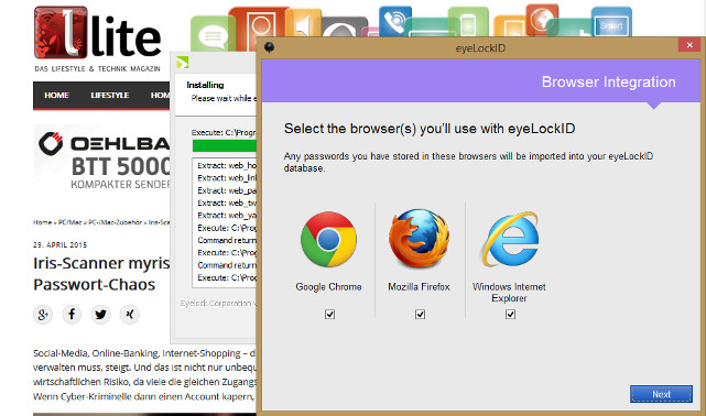 Schon während der Installation können die Browser festgelegt werden, die mit Myris gekoppelt werden sollen.