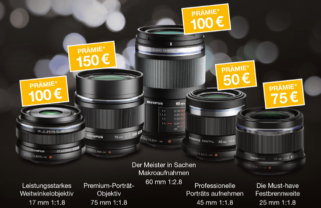 Olympus bietet attraktive Prämien auf ausgewählte Kameras und Objektive.