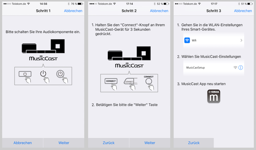 Ist die MusicCast-App erst einmal auf dem Smartphone installiert, gehen die weiteren Installationsschritte kinderleicht von der Hand.