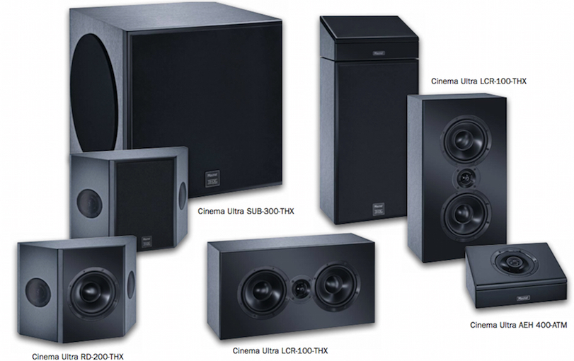 Das Cinema-Ultra-Set besteht in der kleinsten 5.1-Ausbaustufe aus einem Subwoofer, zwei Effekt- und drei Front-Lautsprechern. Für höhere Ansprüche und Raumgrößen lässt es sich beliebig erweitern.