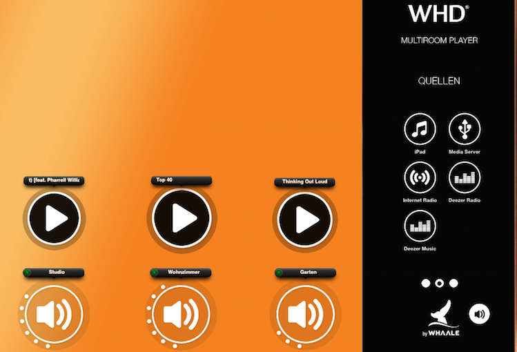 Über die WHD Multiplayer-App als Schaltzentrale können gleichzeitig verschiedenen Räumen unterschiedliche Titel von beliebigen Musikquellen zugewiesen und diese in individueller Lautstärke abgespielt werden