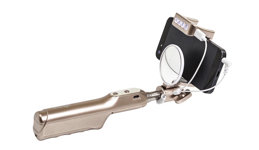 Selfie-Sticks mit eingebauten Lichtstrahlern, integrierten Spiegeln, goldenen Legierungen, kompakten Designs und Handgriffen in Lederoptik