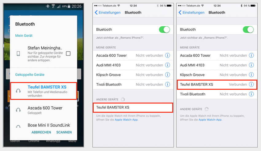 Die Bluetooth-Verbindung ist sowohl mit einem Android- wie einem Apple-Smartphone schnell hergestellt.