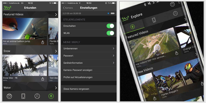 Noch während der Aufnahme lassen sich verschiedene Einstellungen via Smartphone anpassen - z.B. der gewünschte Blickwinkel ändern.