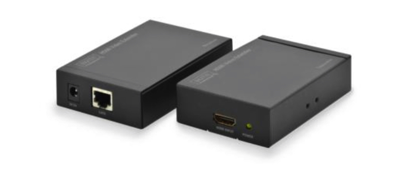 Das professionelle HDMI Video Extender Set von Digitus (DS-55100), bestehend aus Sende- und Empfangseinheit, ermöglicht die verlustfreie und schnelle Verteilung von HDMI-Video-Signalen. Damit lässt sich der Bildschirm überall außerhalb des eigenen Wohnzimmers platzieren.