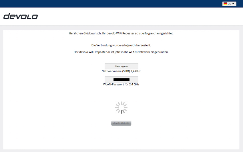 Devolo WiFi Repeater ac verbindet sich nun automatisch mit dem eigenen Netzwerk.