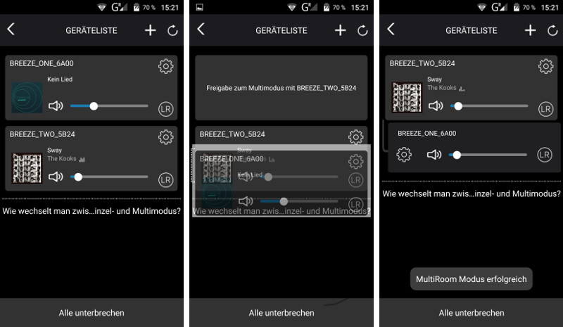 Mit der Breeze-App können die Lautsprecher ins WLAN integriert und miteinander verknüpft werden.