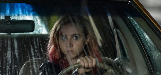 Auf dem Weg durch ein einsames Waldstück überfährt Kathy einen Wolf. (© Koch Films)
