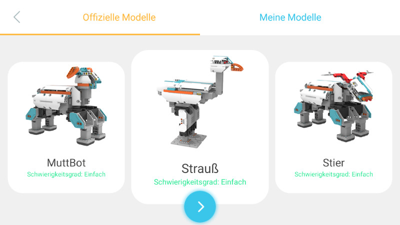 Für den Einstieg empfehlen sich die drei Beispiel-Roboter Schaf, Strauß oder Stief (v.l.).