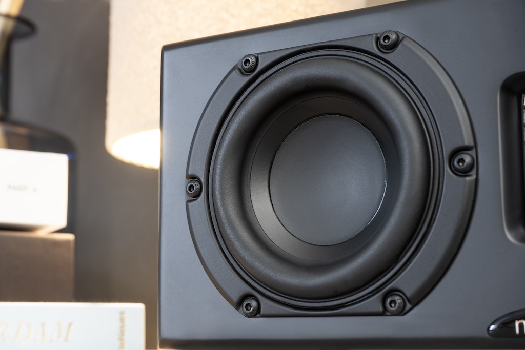 Der 100 Millimeter durchmessende Mitteltieftöner schallwandelt nun mit einer Membran aus Papier statt aus Polypropylen. Die breite und weiche Sicke ermöglicht eine gute Auslenkfähigkeit.